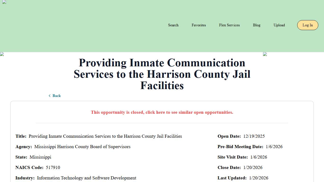 Providing Inmate Communication Services to the Harrison C... Bid Banana